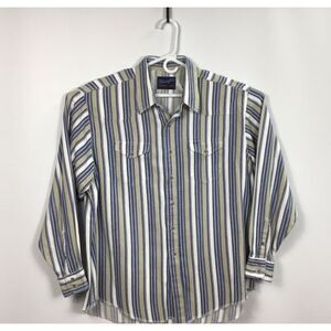Wrangler Mens XXL Shirt Button Up Western X Long Blue White Stripe Size 18.5 -36